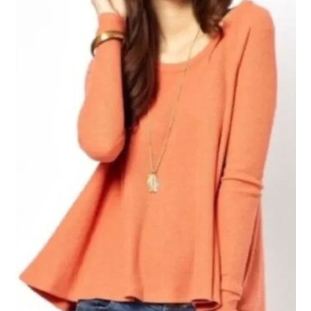 We The Free Free People Orange Waffle Knit Thermal Swing Top Size XS Boho Layer